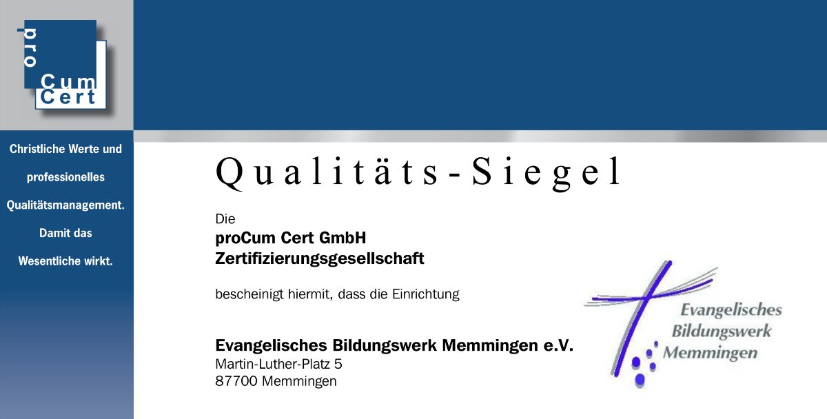 Abbildung des Qualitäts-Zertifikats des EBW Memmingen